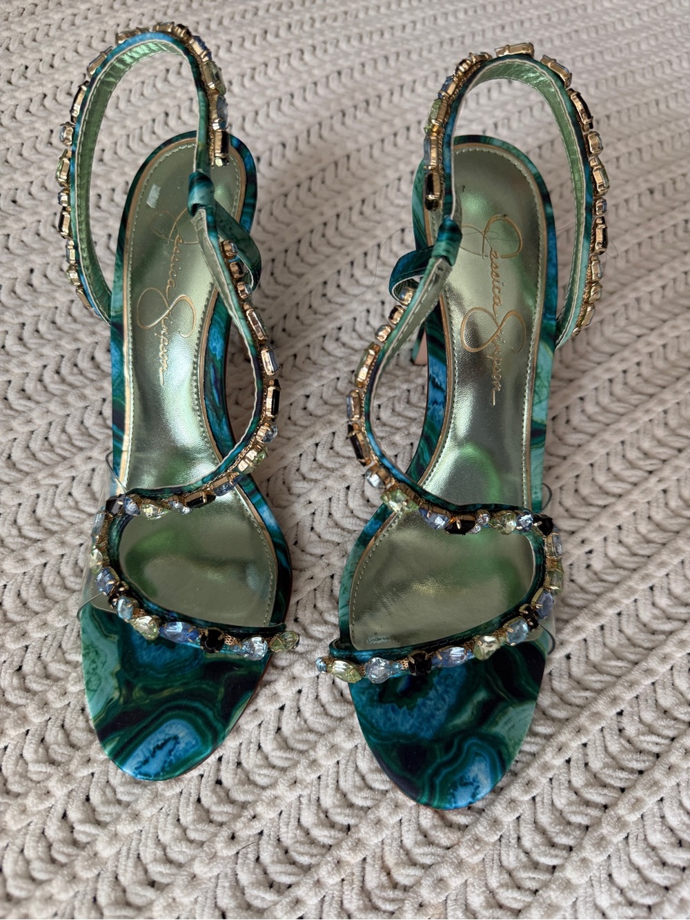 Jessica Simpson Jaycin High Heel Sandal in Fluorite Combo Satin